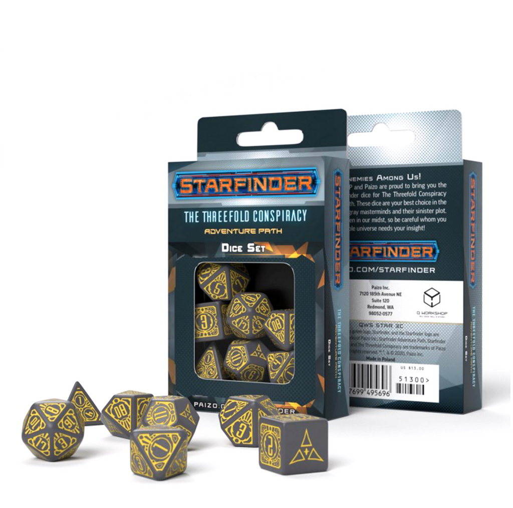 Starfinder Threefold Conspiracy Dice Set gray and yellow Q-Workshop