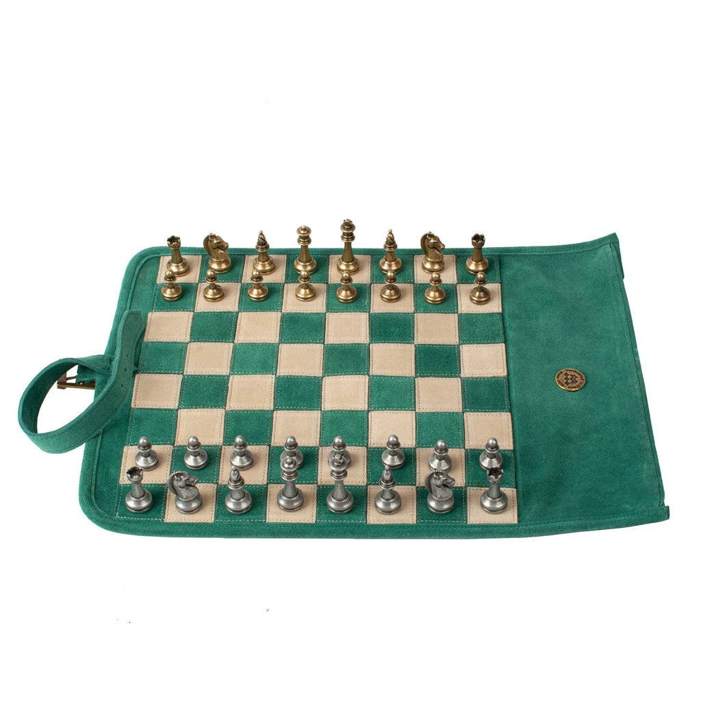 Handcrafted Travel Size Chess Set with Metal Chessmen (Forest Green) Manopoulos Manopoulos