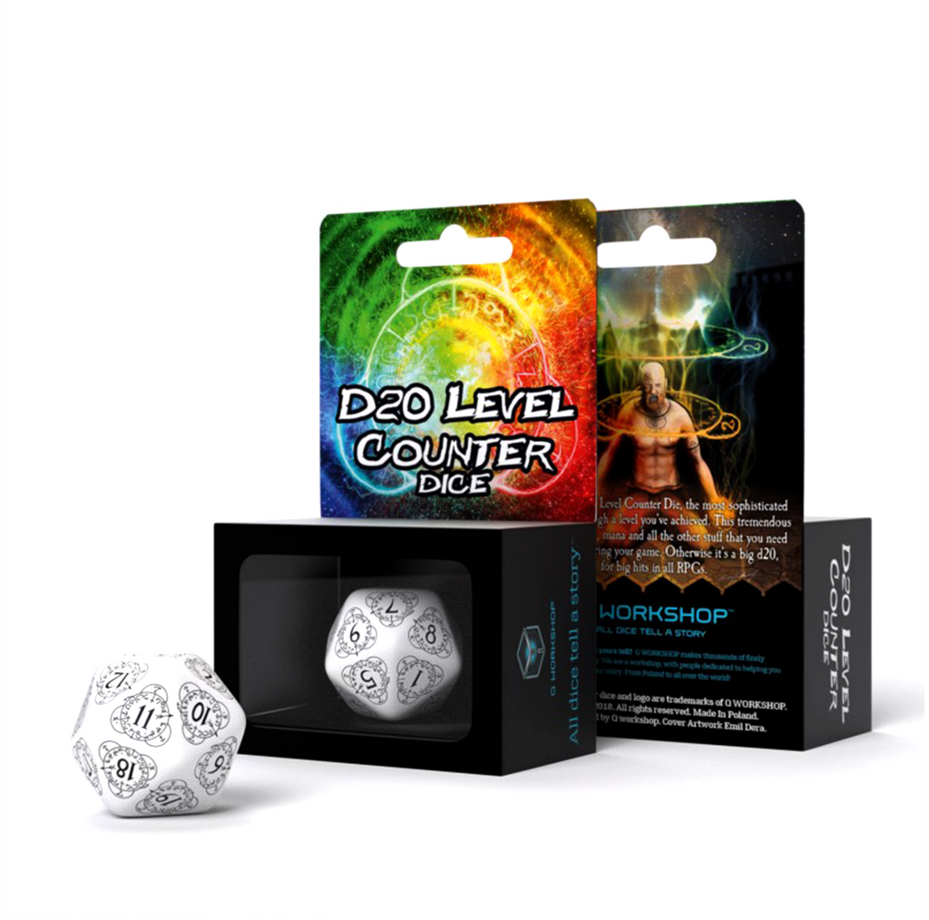 D20 Level Counter Dice white and black Q-Workshop