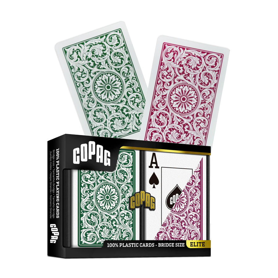 Elite Bridge Size Jumbo Index Playing Cards Double Deck (burgundy and green) Copag Copag