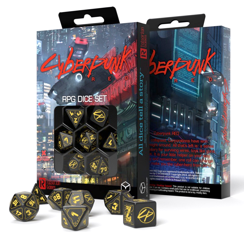 Cyberpunk RED RPG Dice Set black and yellow Q-Workshop