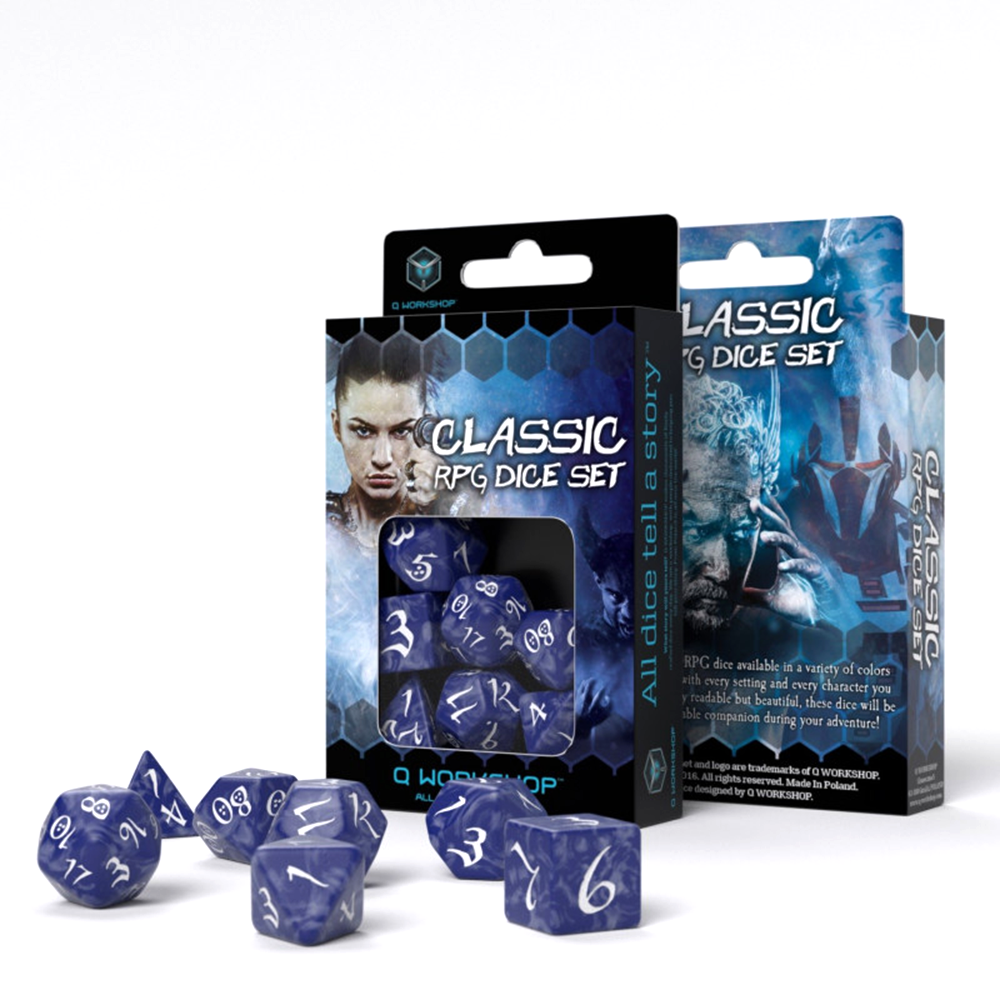 Classic RPG Dice Set cobalt and white Q-Workshop