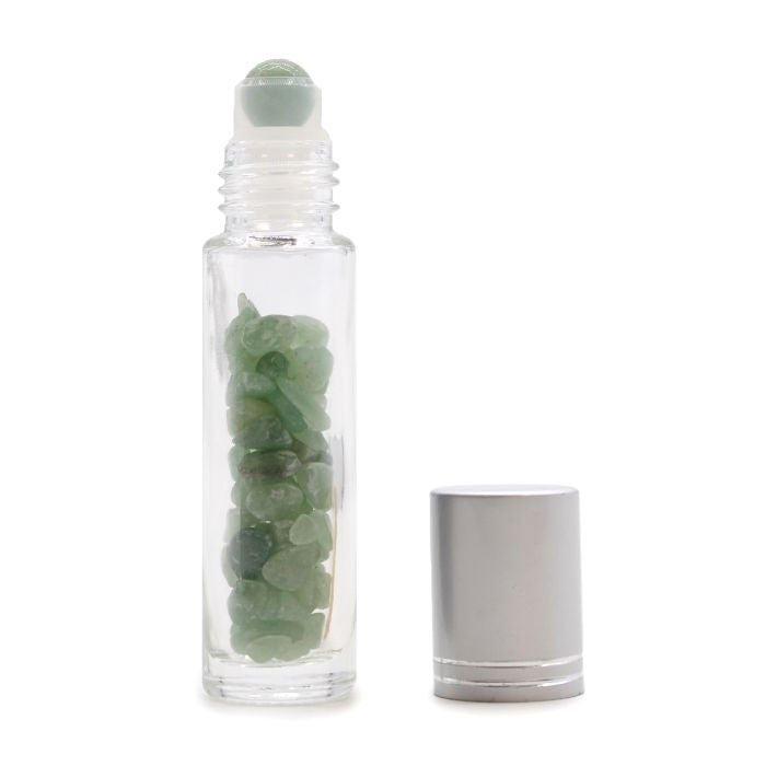Gemstone Essential Oil Roller Bottle - Aventurine - Silver Cap Ancient Wisdom