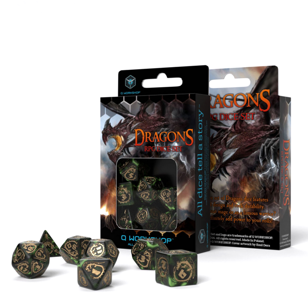 Dragons RPG Dice Set bottle green and gold Q workshop Q-Workshop