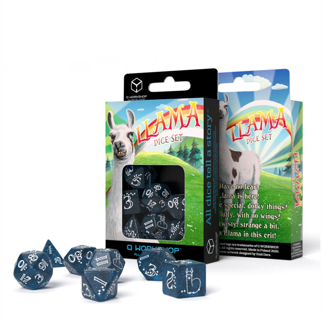Shimmering Llama Dice Set navy blue and white - CardsHouse