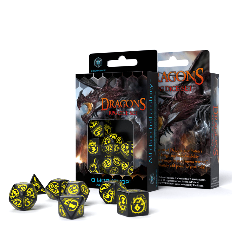 Dragons RPG Dice Set black and yellow Q-Workshop