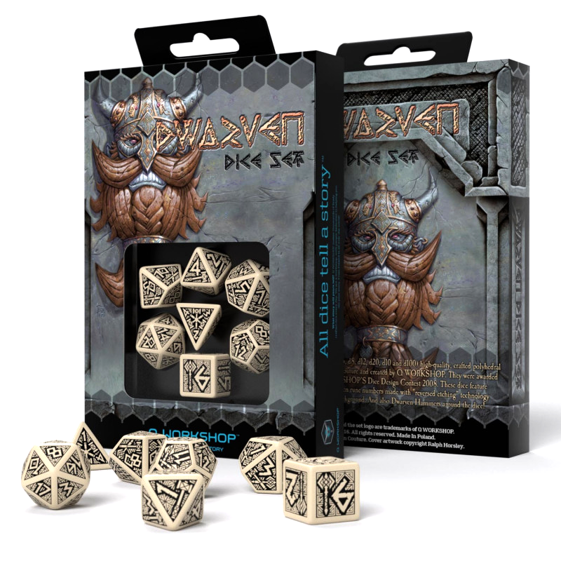 Dwarven Dice Set beige and black Q-Workshop