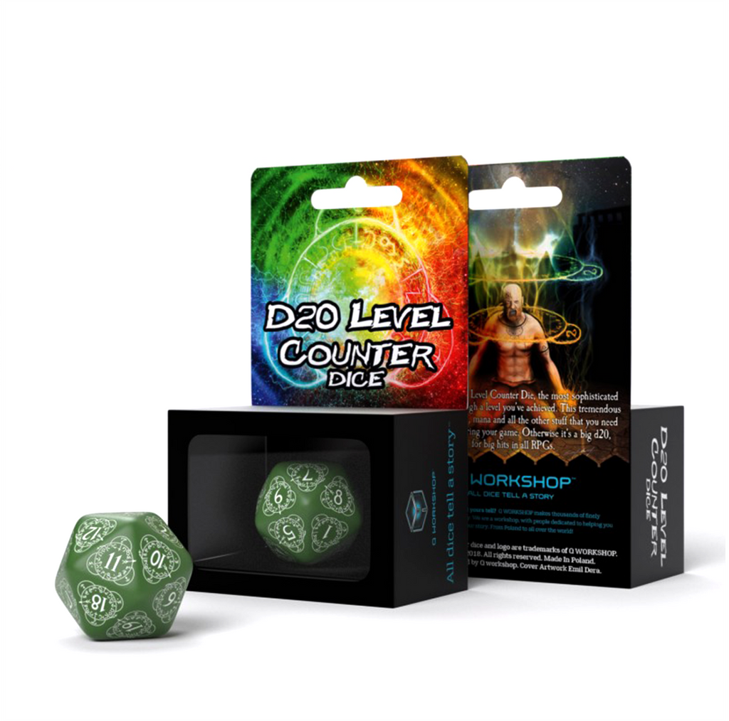 D20 Level Counter Dice green and white Q-Workshop