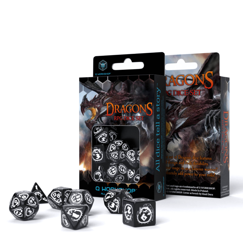 Dragons RPG Dice Set black and white Q-Workshop