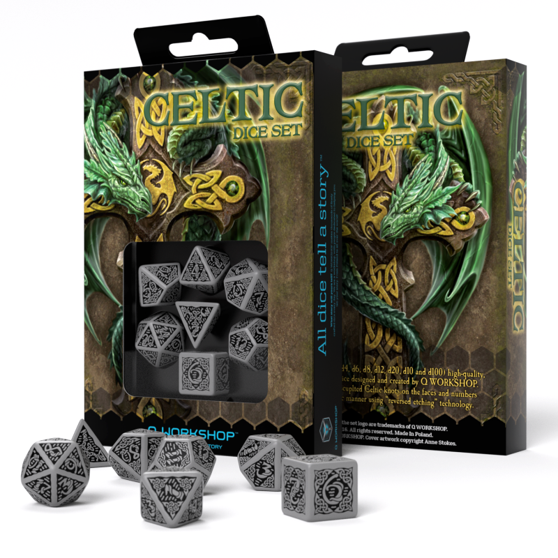 Celtic 3D Revised Dice Set gray and black Q-Workshop