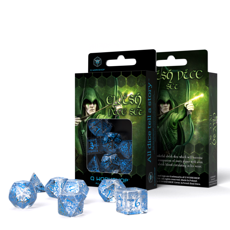 Elvish Dice Set translucent and blue Q-Workshop