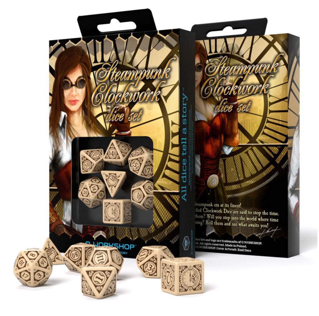 Steampunk Clockwork Dice Set beige and brown Q-Workshop