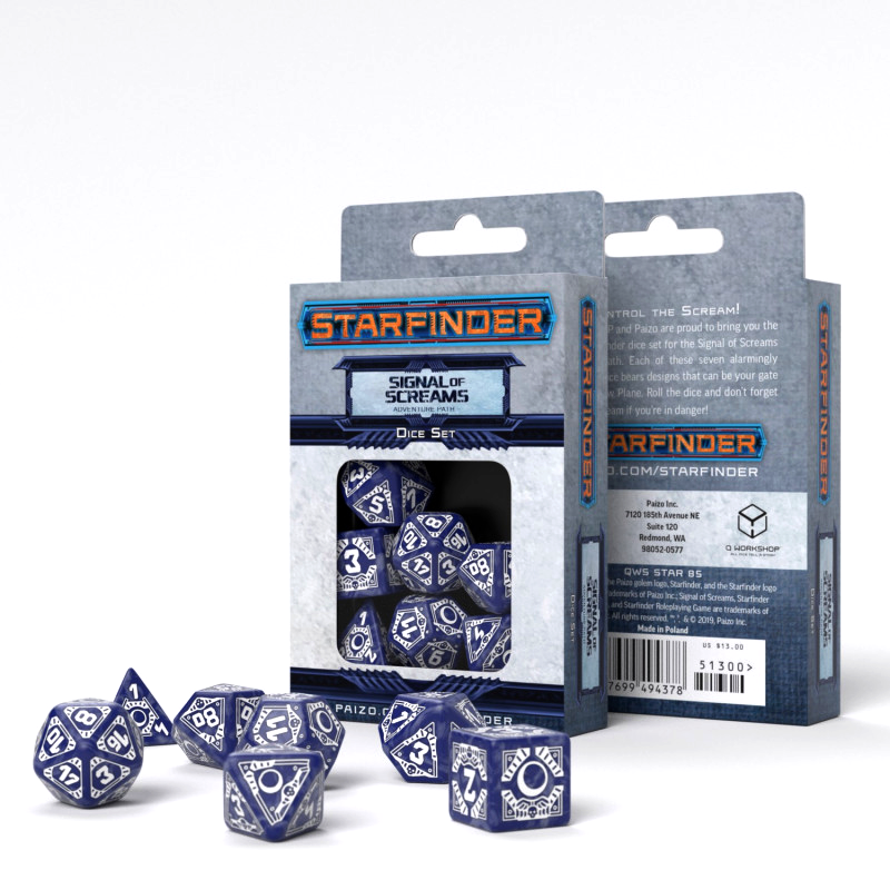 Starfinder Signal Of Screams Dice Set navy blue and white Q-Workshop