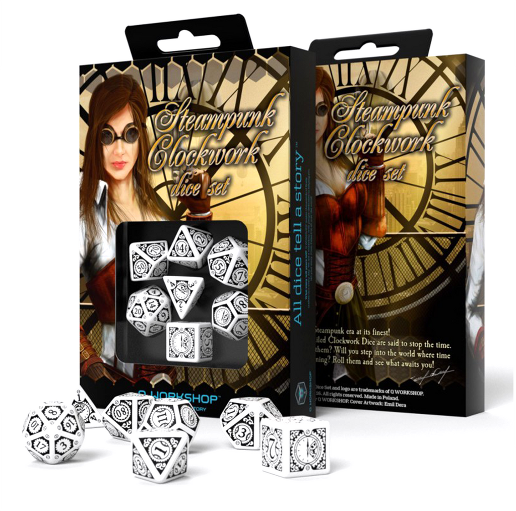 Steampunk Clockwork Dice Set white and black Q-Workshop