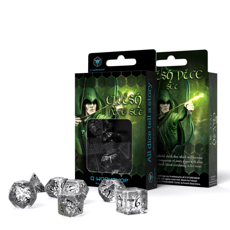Elvish Dice Set translucent and black Q-Workshop