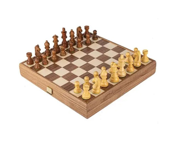 Staunton Walnut Wooden Chess set Chessboard 27cm Inlaid on box Manopoulos Manopoulos