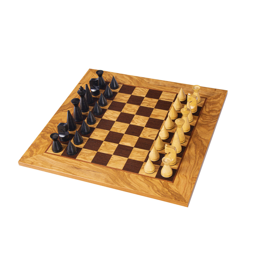 Olive Burl Chess set 40x40cm with Modern Style Chessmen Manopoulos Manopoulos