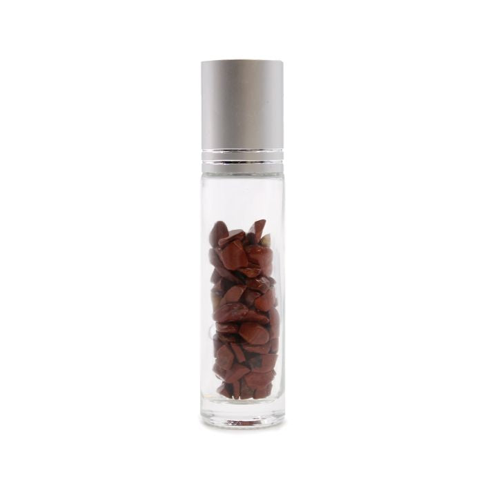 Gemstone Essential Oil Roller Bottle - Red Jasper - Silver Cap Ancient Wisdom
