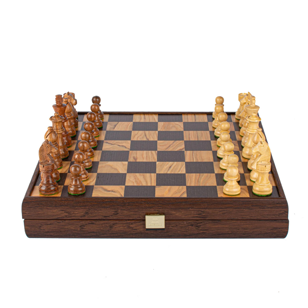 Olive Burl Chess set 35x35cm with Staunton Chessmen Manopoulos Manopoulos