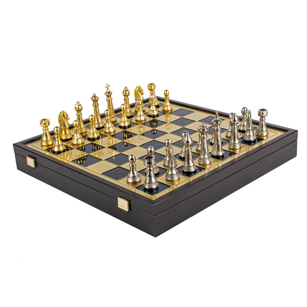 Classic Metal Staunton Metal Chess Set With 41cm Chessboard On The Box Manopoulos Manopoulos