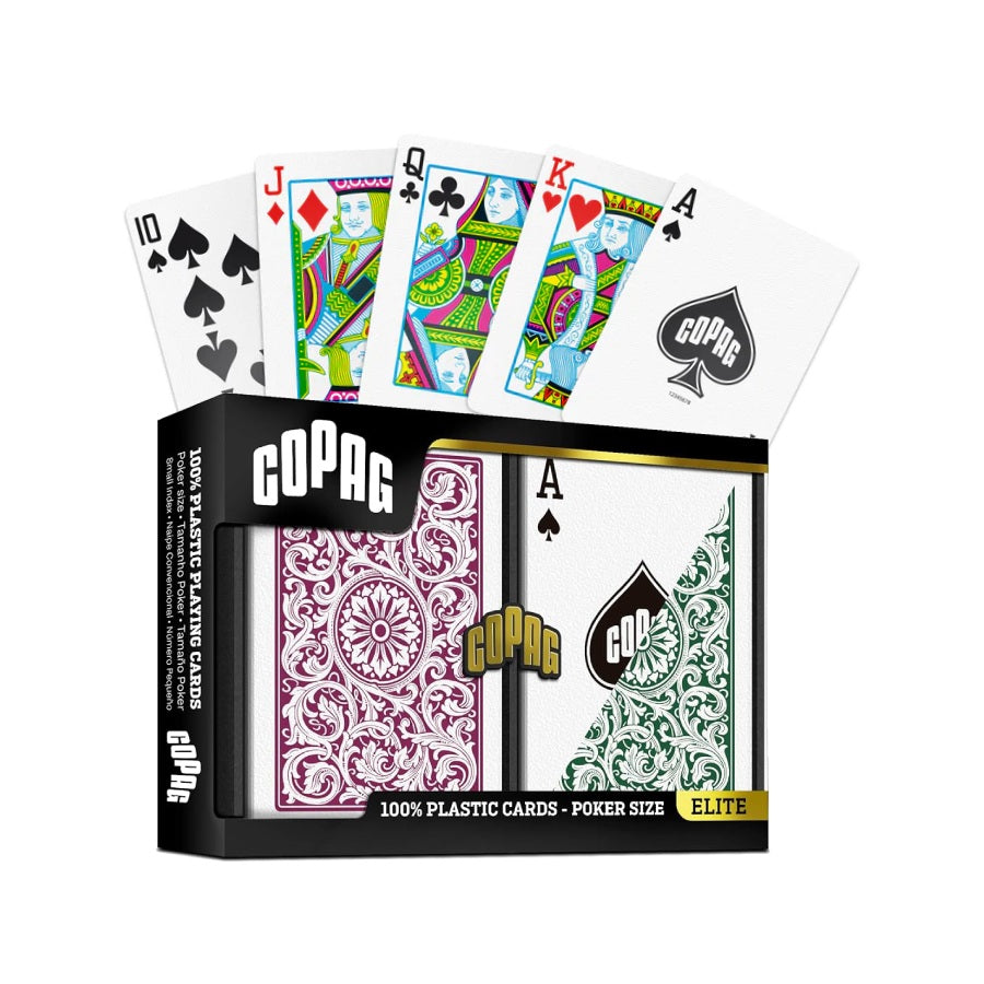 Copag Elite Poker Regular Index Double Plastic Playing Card Deck (Green & Burgundy) Copag