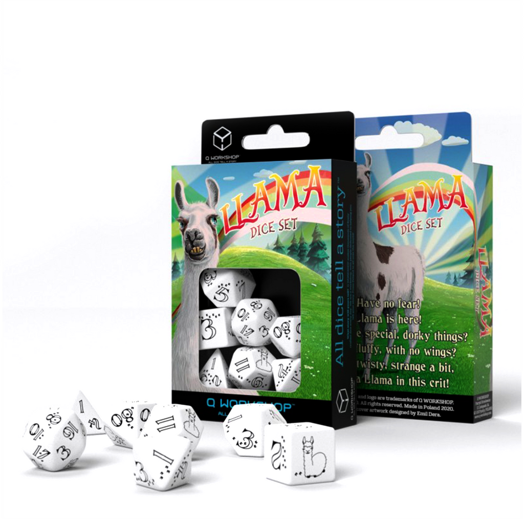 Bright Llama Dice Set white and black Q-Workshop